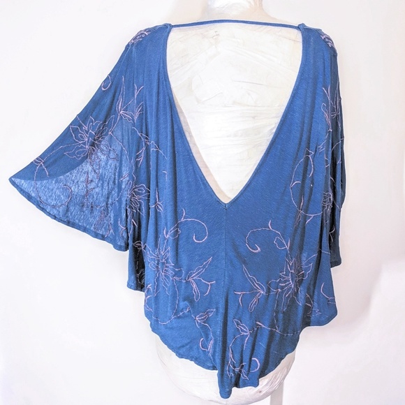 Free People blue embroidered boho top - Picture 3 of 7